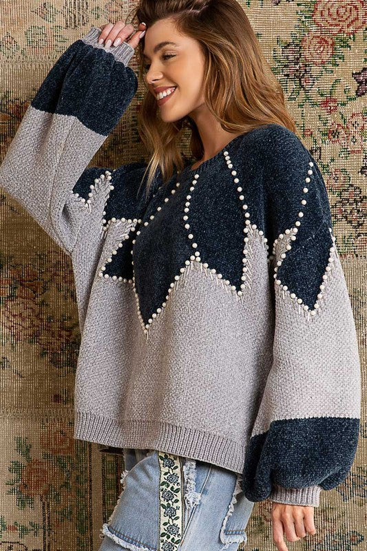 VIVIAN EMBELLISHED CHENILLE SWEATER