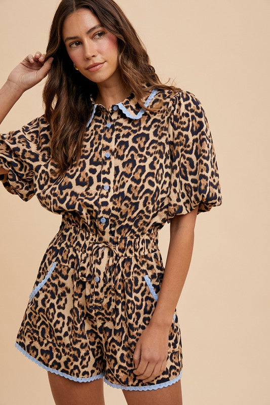 CHEETAHLICIOUS LACE TRIMMED ROMPER