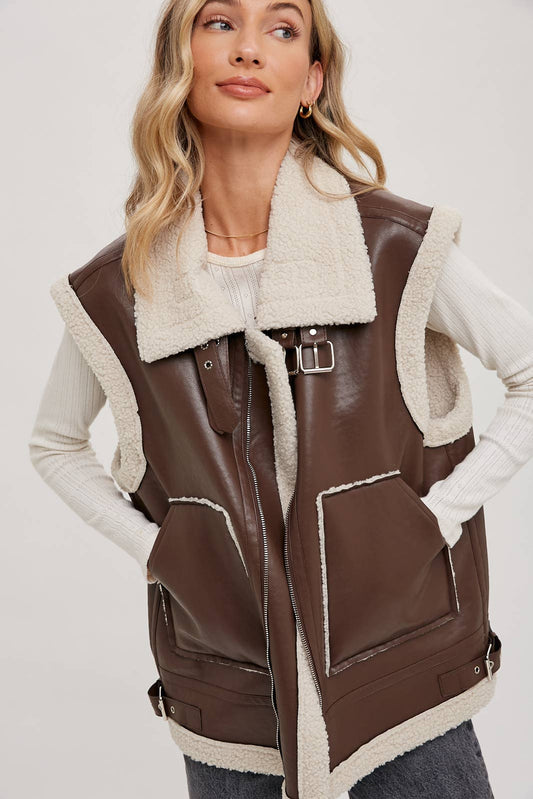 TEDDY SHEARLING MOTO VEST