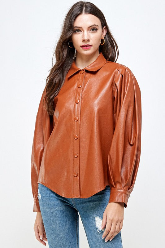 BROWN SUGAR FAUX LEATHER JACKET